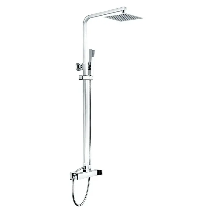Imex Nantes Sistema de ducha - Con grifo monomando, Distancia entre orificios: 15 cm, Número de tipos de chorro: 1 ud., Cromo - Columna de ducha con cabezal cuadrado y ducha de mano para un diseño de baño moderno.