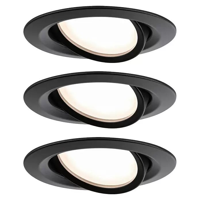 Paulmann Nova LED-Einbauleuchte rund - 18 W, Schwarz, Warmweiß, 3 Stk. - Drei schwarze, verstellbare LED-Einbauleuchten, die helles weißes Licht abgeben.