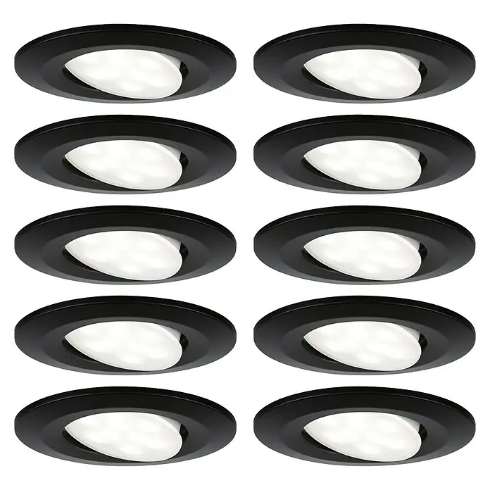 Paulmann LED-Einbauleuchten-Set rund Calla - 6 W, Schwarz, 10 Stk., Neutralweiß - Deckenleuchten mit schwarzem Rahmen und hellem Licht für eine moderne Beleuchtung im Raum.