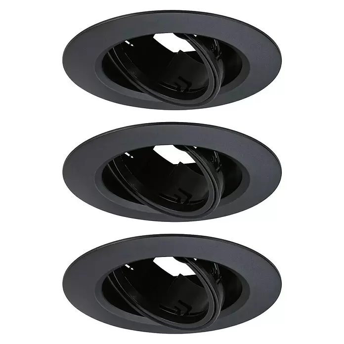 Paulmann Einbauleuchte - 10 W, 9 cm, Schwarz, 3 Stk., Schwenkbar - Drei schwarze Einbaustrahler-Rahmen mit verstellbaren Innenringen zur Lichtlenkung.