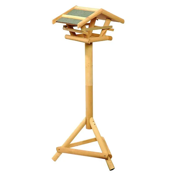 Dobar Vogelhaus - 46 x 46 x 103 cm, Holz, Natur/Grün - Freistehendes Vogelhaus aus Holz mit einem grünen Dach für den Garten oder die Terrasse, ein attraktiver Futterplatz für Wildvögel.