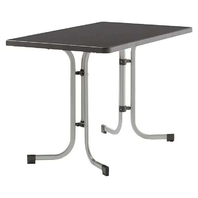 Sieger Gartentisch - L x B x H: 115 x 70 x 72 cm, Mecalit, Rechteckig, Graphit - Ein rechteckiger, schwarzer Tisch mit silbernen Beinen, ideal für den Innen- und Außenbereich. Praktisch und stilvoll für verschiedene Anlässe.