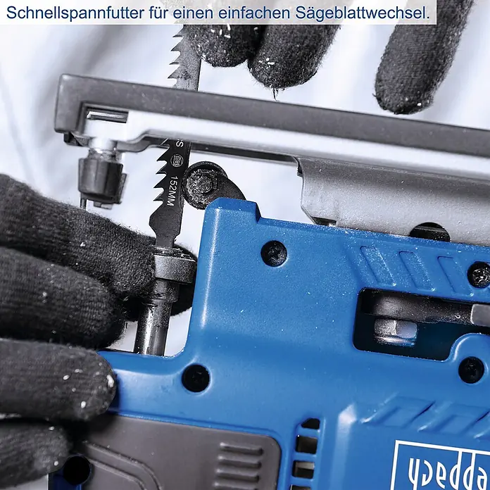 Scheppach IXES 20V Akku-Stichsäge BC-JS254-X - 20 V, Ohne Akku, Leerlaufhubzahl: 0 /min - 3.000 /min - Schnellspannfutter für einfache Sägeblattwechsel an einer Stichsäge. Präzises Arbeiten dank des Schnellwechselsystems.