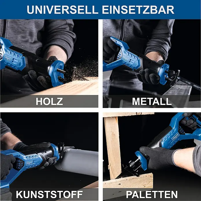 Scheppach IXES 20V Akku-Säbelsäge BC-RS250-X - 20 V, Hublänge: 28 mm - Universell einsetzbare Säbelsäge von Scheppach für Holz, Metall, Kunststoff & Paletten. Vielseitigkeit für alle Ihre Projekte.