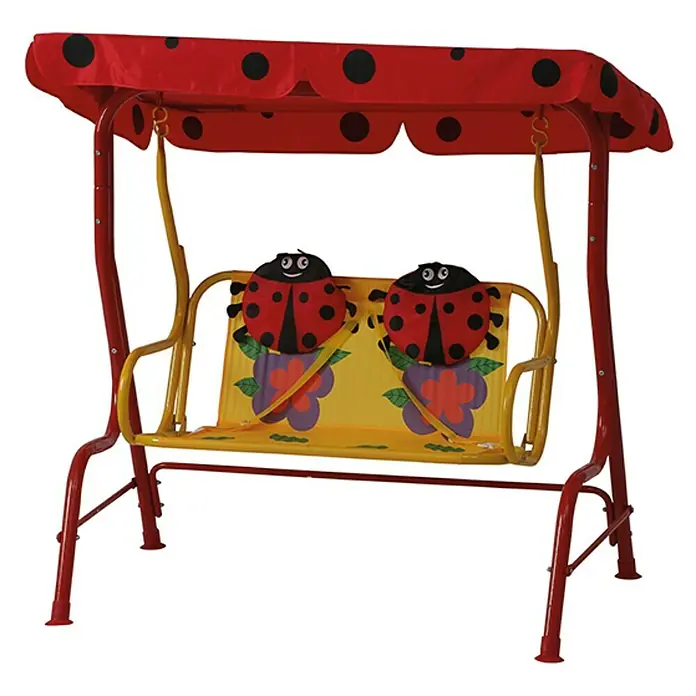 Siena Garden Marie Hollywoodschaukel für Kinder - L x B x H: 180 x 78 x 110 cm - Eine farbenfrohe Schaukel für Kinder im Ladybug-Design mit rotem Dach und niedlichen Marienkäfer-Kissen für entspannte Stunden im Garten.