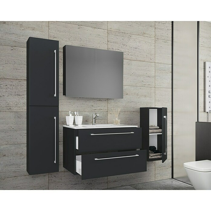 VCM Badinos Badmöbel-Set SPS (126 cm, Schwarz, Glänzend) | BAUHAUS