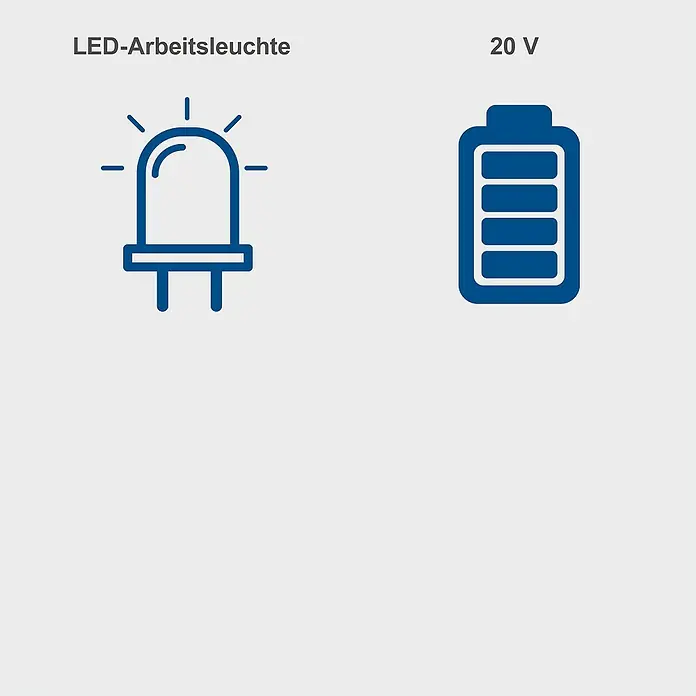 Scheppach IXES 20V Akku-Luftpumpe C-AC20-X - Max. Druck: 7 bar, Autostopp - LED-Arbeitsleuchte-Symbol und 20-V-Batteriesymbol für eine kabellose Arbeitsleuchte mit LED-Technologie und 20 Volt Akku.