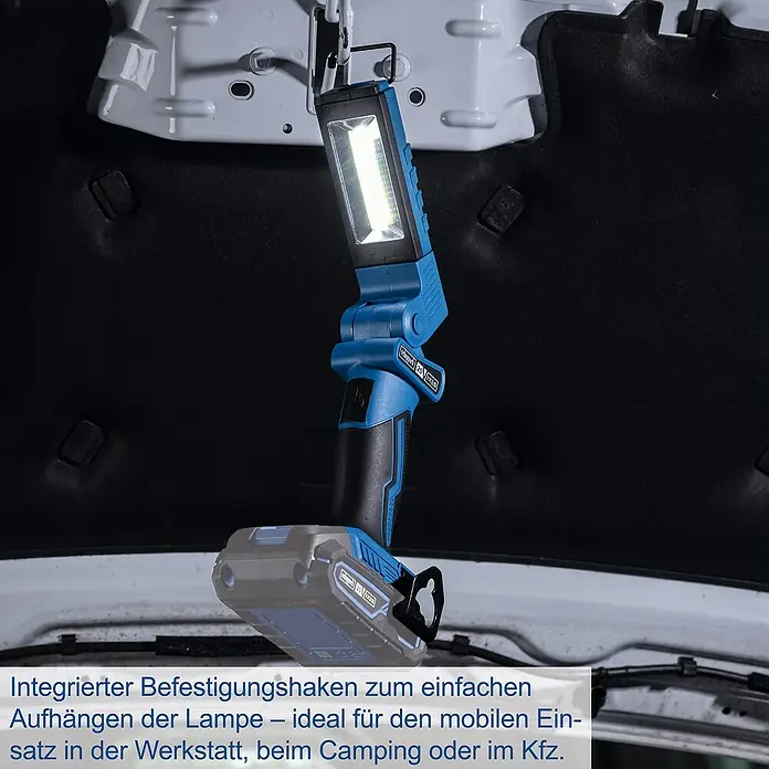 Scheppach IXES 20V LED-Arbeitsleuchte C-WL20-X - 20 V, Ohne Akku, 300 lm, Ergonomischer Griff - Akkubetriebene LED-Arbeitsleuchte mit integriertem Haken, ideal für Werkstatt, Camping oder Auto. Die Lampe sorgt für helles Licht und flexible Einsatzmöglichkeiten.