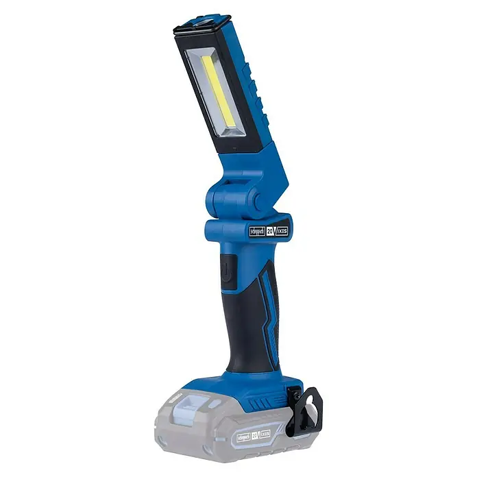 Scheppach IXES 20V LED-Arbeitsleuchte C-WL20-X - 20 V, Ohne Akku, 300 lm, Ergonomischer Griff - Akku-Arbeitsleuchte von Scheppach, blau-schwarz, mit verstellbarem Kopf und praktischem Akku-System für flexible Beleuchtung.