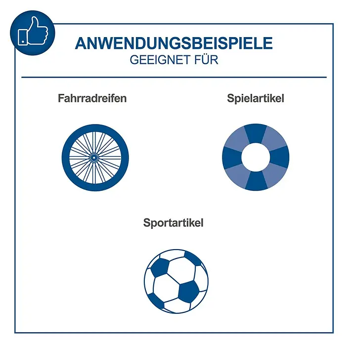 Scheppach IXES 20V Akku-Luftpumpe C-AC20-X - Max. Druck: 7 bar, Autostopp - Anwendungsbeispiele: Fahrradreifen, Spielartikel und Sportartikel in blau dargestellt. Geeignet für verschiedene Produkte.