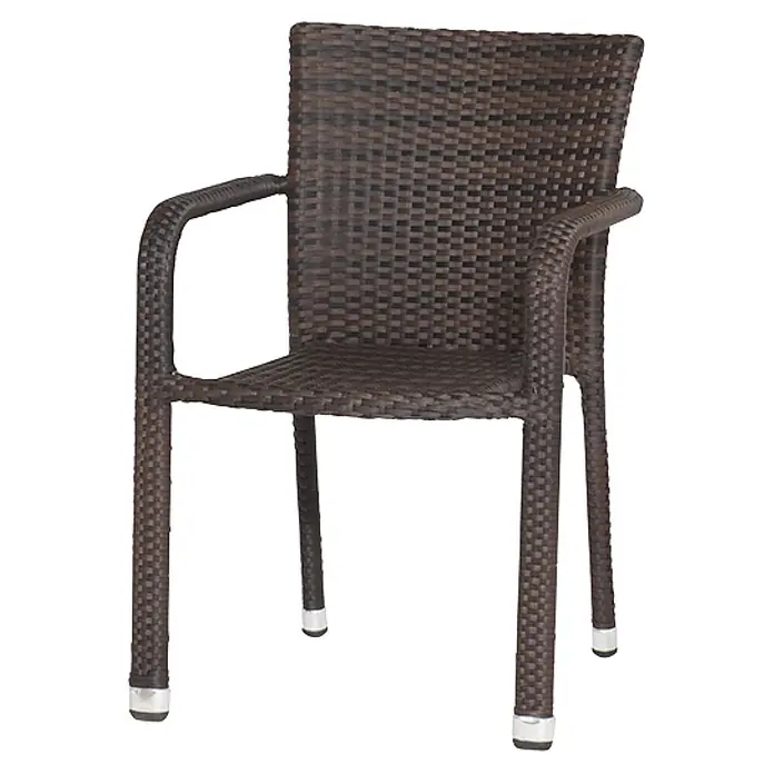 Siena Garden Gartenstuhl Minas - Polyrattan, Stapelbar, Maron, B x T x H: 56 x 60 x 83 cm - Brauner Rattansessel mit Armlehnen und silbernen Füßen für den Garten oder die Terrasse. Bequemes und stilvolles Design.