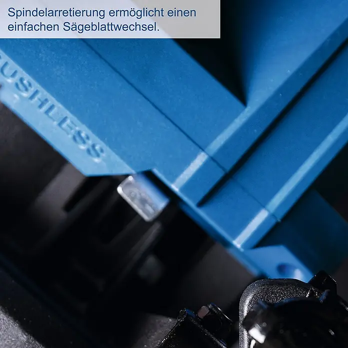 Scheppach IXES 20V Akku-Handkreissäge BC-HCS165-X - 20 V, Durchmesser Sägeblatt: 165 mm - Detailaufnahme einer Spindelarretierung, die einen einfachen Sägeblattwechsel bei einer Säge ermöglicht.