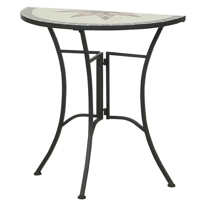 Siena Garden Stella Anstelltisch - 35,5 x 70 cm, Steingemisch - Eleganter Mosaiktisch in Halbmondform, ideal für Balkon oder Terrasse. Das Gestell ist aus schwarzem Metall gefertigt und klappbar.