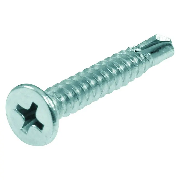 Bohrschraube - Ø x L: 4,2 x 32 mm, Verzinkt, Kopf-Kreuzschlitz (Phillips), Senkkopf - Nahaufnahme einer verzinkten Bohrschraube mit Kreuzschlitzkopf, ideal für Befestigungen in verschiedenen Materialien.