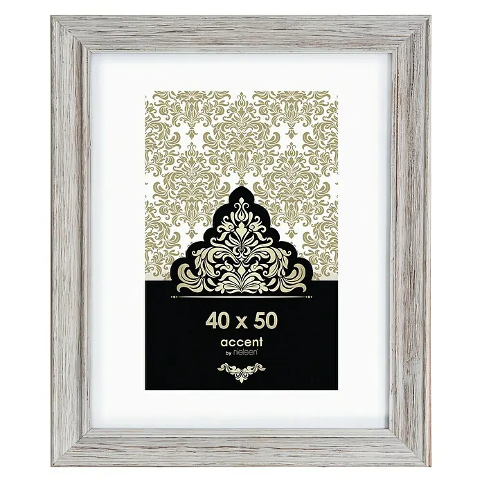 Accent Holzrahmen Vintage - 40 x 50 cm, Weiß - Bilderrahmen mit weißer Waschung, ideal für Fotos oder Kunstdrucke. Der Rahmen verleiht jedem Raum einen eleganten Touch.