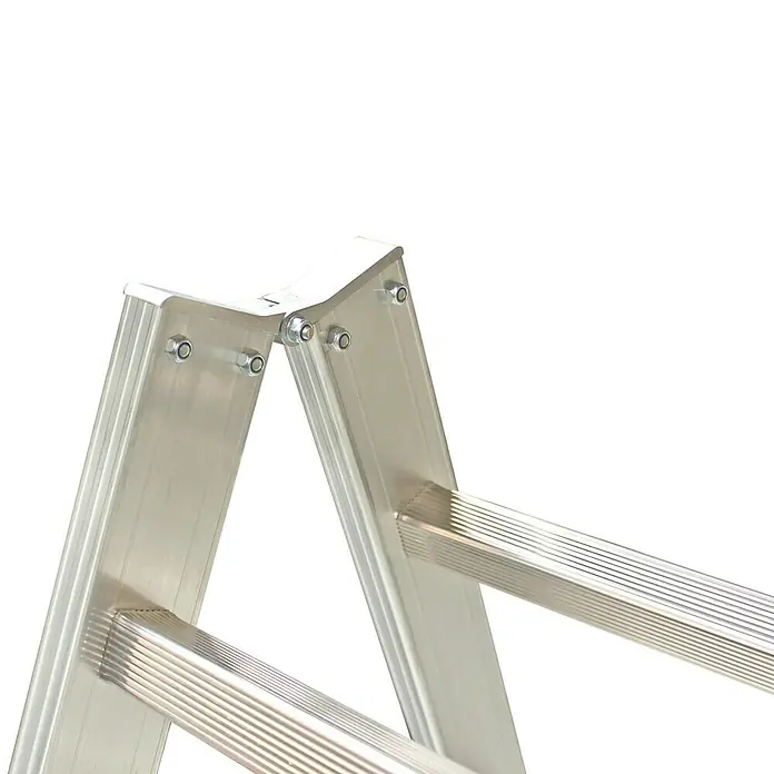 Krause Stabilo Doppelleiter - Anzahl Tritte: 20 Stk., Arbeitshöhe: 4,1 m, Aluminium - Nahaufnahme einer robusten Aluminiumleiter mit stabilen Trittstufen und sicherer Verbindung für den Einsatz im Innen- und Außenbereich.
