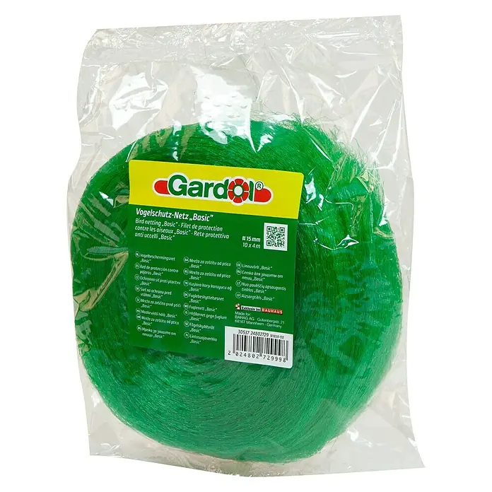 Gardol Vogelschutznetz Basic - 10 x 4 m - Grüne Vogelschutz-Netz „Basic“ zum Schutz von Pflanzen und Kulturen vor Vögeln, ideal für den Garten.