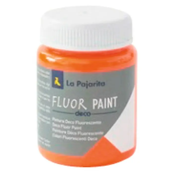 La Pajarita Pintura Fluor Paint - Orange, 75 ml - Bote de pintura fluor Deco de La Pajarita en naranja brillante con tapa blanca.