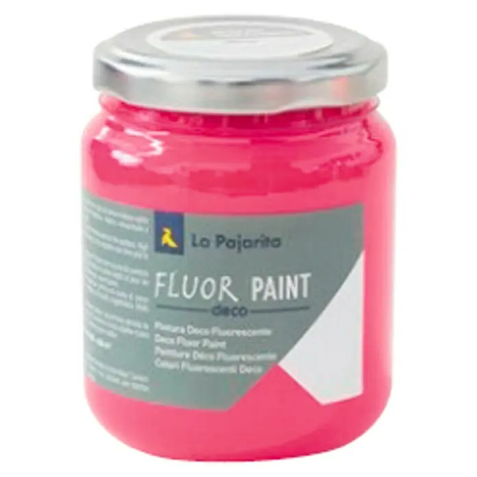 La Pajarita Pintura Fluor Paint - Magenta, 175 ml - Un bote de pintura fluorescente rosa vibrante "Lo Pajarita", ideal para decoraciones y manualidades. La pintura promete una intensa luminosidad.
