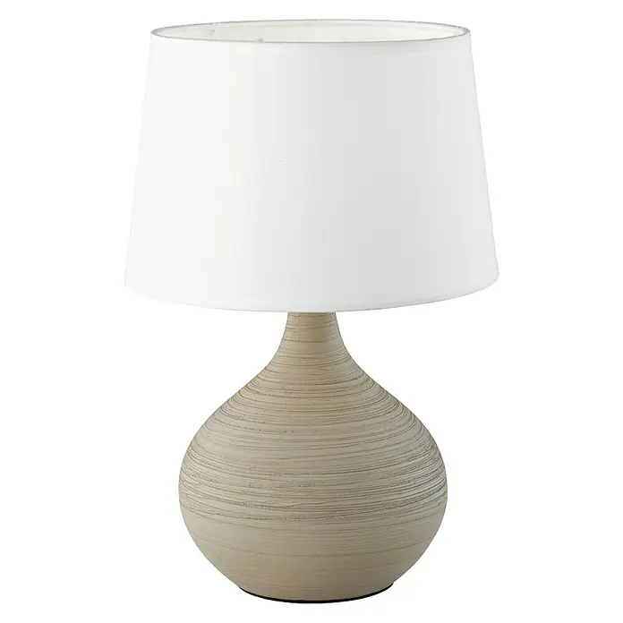 Trio Lighting Lámpara de sobremesa Martin - 40 W, L x An x Al: 20 x 20 x 29 cm, Cappuccino, E14 - Elegante lámpara de mesa con base de cerámica color crema y pantalla blanca, que añade un ambiente cálido a cualquier espacio.