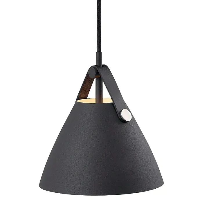 Nordlux Lámpara colgante redonda Strap 16 - 35 W, Ø x Al: 165 x 170 mm, Negro, GU10 - Lámpara colgante negra moderna con detalle de correa de cuero. Ideal para interiores elegantes y proporciona luz agradable.