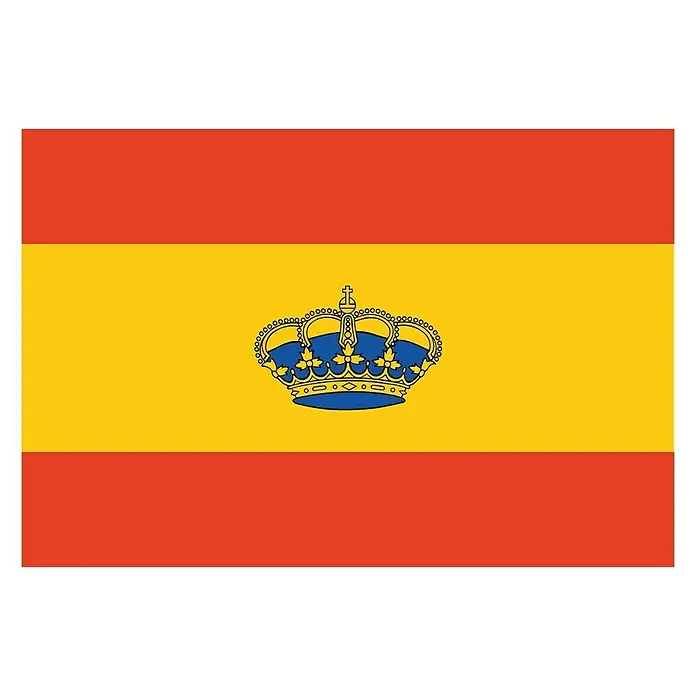 Bandera España con corona - 30 x 45 cm - La bandera de España con el escudo dorado en el centro. Un símbolo de España y su rica historia, ideal para aficionados.