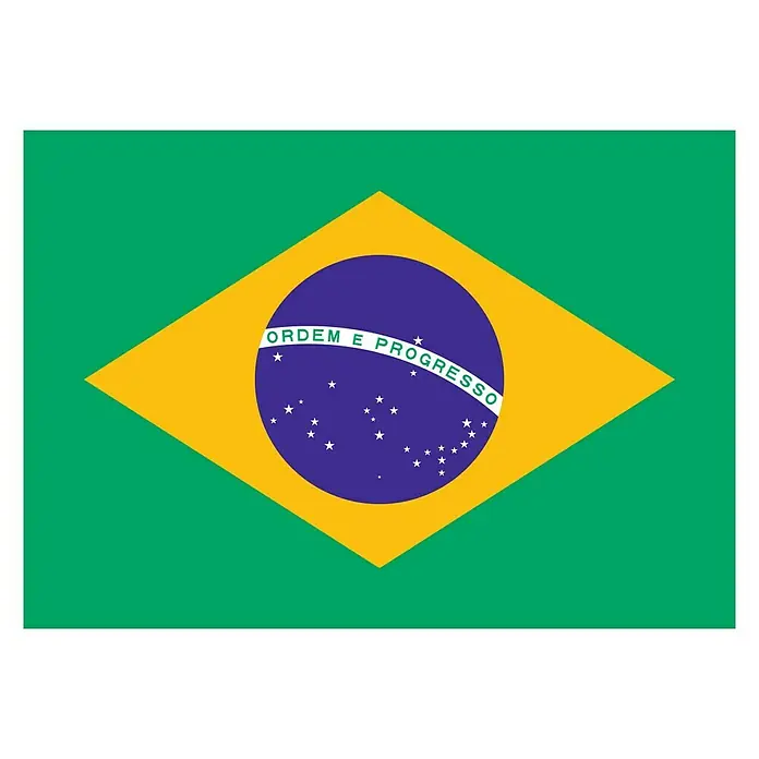 Bandera Brasil - 70 x 110 cm - La bandera de Brasil con fondo verde, un diamante amarillo, un círculo azul y estrellas blancas.