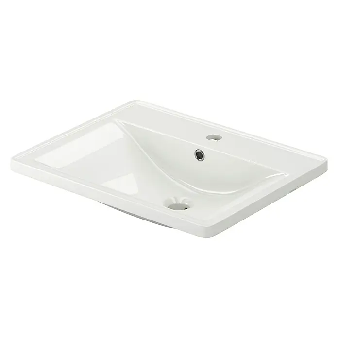 Lavabo Nix - 51 x 39 cm, Orificios para grifo: Medio, Con desbordamiento, Blanco - Imagen de un lavabo encastrado de cerámica blanca con orificios para grifo y desagüe, ideal para baños modernos.