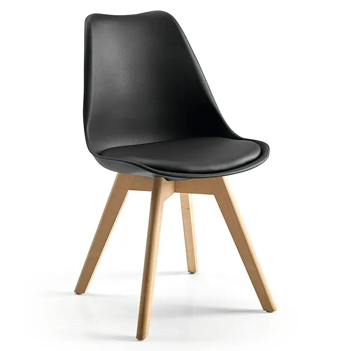 Silla Elba - L x An x Al: 55 x 48,5 x 82 cm, Negro - Silla negra con patas de madera. Diseño moderno para comedor u oficina, asiento cómodo y complemento elegante para cualquier habitación.