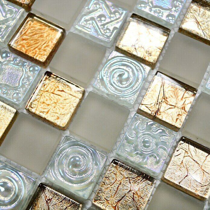 Mosaikfliese Quadrat Crystal Mix XCM 8LU80 (29,8 x 29,8 cm, Champagner, Glänzend)