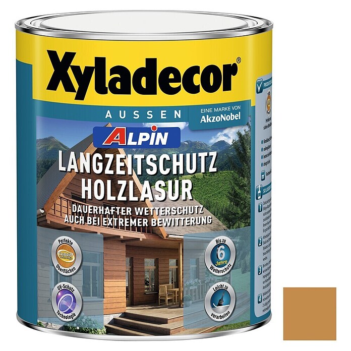 Xyladecor Langzeitschutz-Holzlasur Alpin (Oregon, 1 l, Seidenglänzend, Lösemittelbasiert)