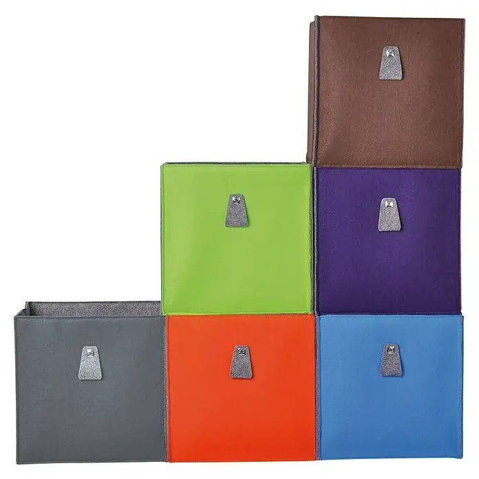 Phönix Atlanta Aufbewahrungsbox - L x B x H: 34 x 34 x 34 cm, Textil, Mocca/Grau - Sechs farbenfrohe Stoffaufbewahrungsboxen sind treppenförmig gestapelt. Ideal für Spielzeug, Kleidung oder Bürobedarf.