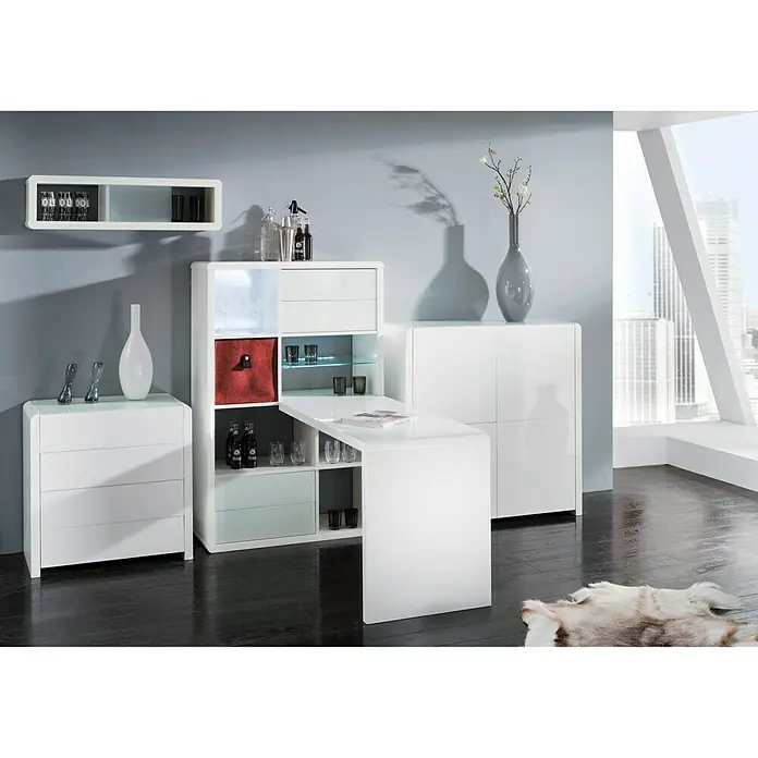 Phönix Atlanta Aufbewahrungsbox - L x B x H: 34 x 34 x 34 cm, Textil, Orange/Grau - Modernes Wohnzimmer-Set mit weißen Möbeln, bestehend aus Schrank, Kommode und Regal, ideal für stilvolle Einrichtungen.