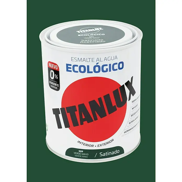 Titanlux Esmalte de color Eco - Verde mayo, Satinado, 750 ml, Base de agua - Bote de pintura Titánlux Esmalte al Agua Ecológico en color Verde Mayo, una pintura ecológica para interiores y exteriores.