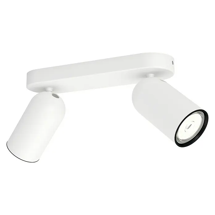 Philips Regleta Pongee - 10 W, L x An x Al: 8,2 x 24 x 12,2 mm, Blanco, GU10, 2 ud. - Lámpara de techo blanca de doble foco con cabezales de lámpara cilíndricos y placa de montaje rectangular para iluminación moderna.