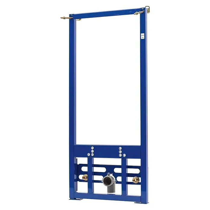 Siamp Bidet-Montageelement BH-BI-001 - 9 x 50 x 118 cm, Pulverbeschichtet - Aufnahme des Sanitärartikels, der einen blauen Rahmen mit Rohren aufweist, ideal für Sanitärinstallationen.