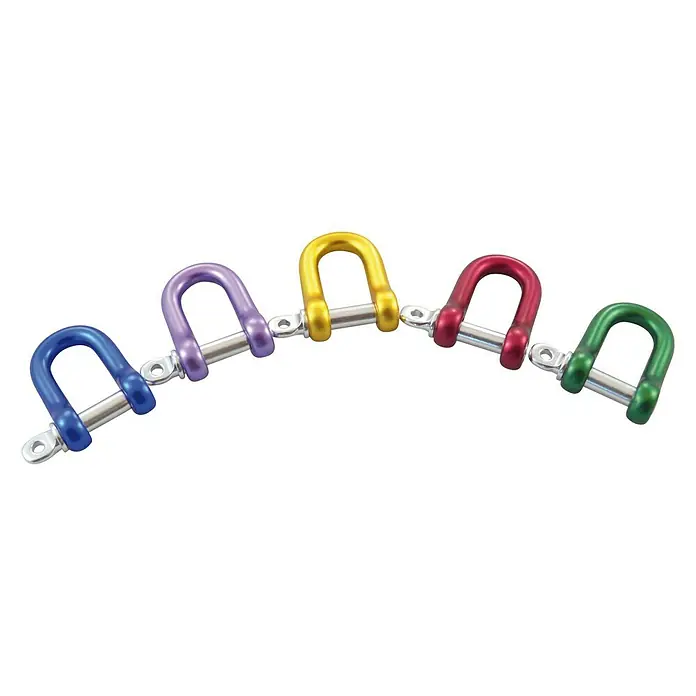 Marinetech Rundschäkel - Bruchlast: 700 kg, Durchmesser Bolzen: 5,8 mm, Aluminium - Farbenfrohe Schäkel in Blau, Lila, Gelb, Rot und Grün, verbunden durch silberfarbene Bolzen. Sie sind ein Blickfang.