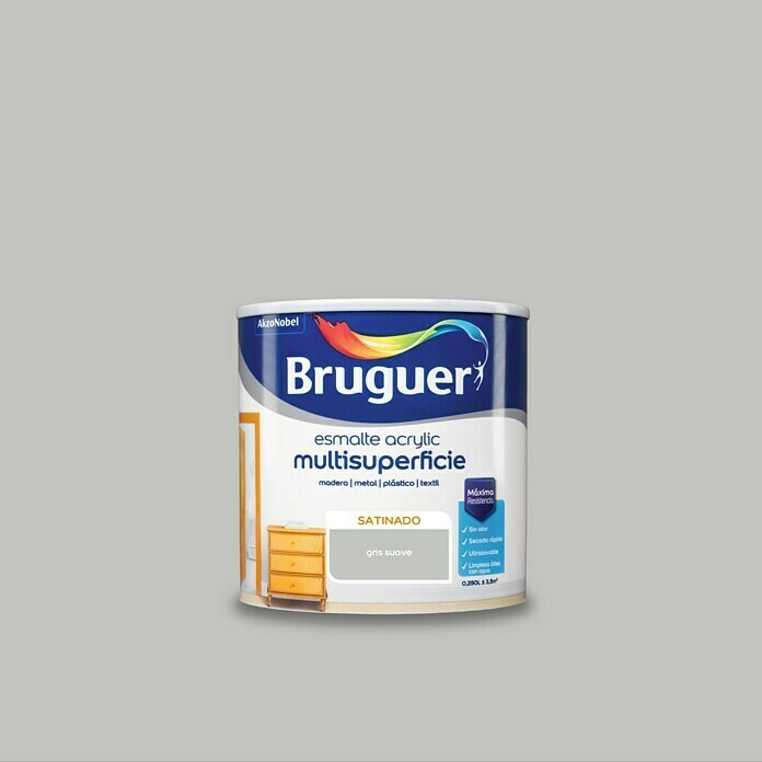 Bruguer Esmalte de color Acrylic Multisuperficie Gris suave (250 ml, Satinado)