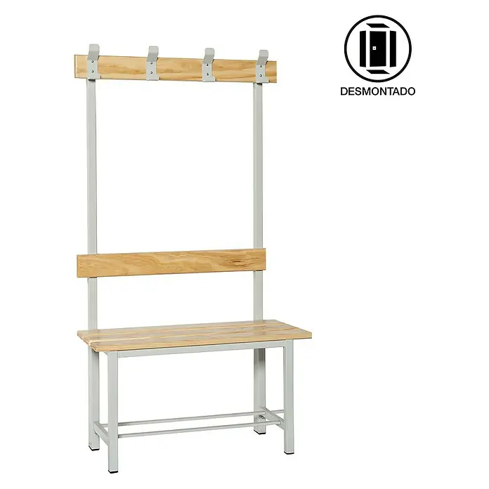 Simonrack Simonlocker Banco de vestuario Single Desmontado con perchero - L x An x Al: 35 x 100 x 160 cm - Imagen de producto de un banco de vestuario con perchero, ideal para vestuarios y entradas. El mueble se muestra desmontado.