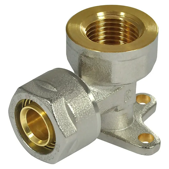 Comisa Schraub-Wandwinkel - Durchmesser: 20 mm, Innengewinde: ½″, Vernickelt - Abgewinkelter Heizkörperanschluss mit Messingelementen und Befestigungsflansch zur einfachen Montage.