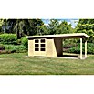 Karibu Gartenhaus Askola (L x B: 246 x 557 cm, Wandstärke: 19 mm, Flachdach, Natur, Mit Anbau)