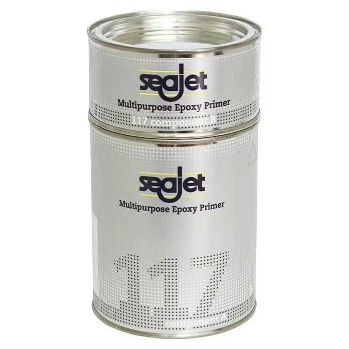 Seajet Epoxy Primer 117 - Grau, 2,5 l - Zwei Dosen SeaJet Mehrzweck-Epoxidprimer, 117 Komponente A und B. Ideal für Bootreparaturen und Schutz.