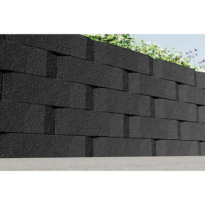 Christoph Mauerstein Antikblock - 30 x 15 x 7,5 cm, Anthrazit, Beton - Schwarze Gartenmauersteine aus Beton, die mit ihrem dunklen Farbton und ihrer robusten Textur einen modernen Akzent setzen.