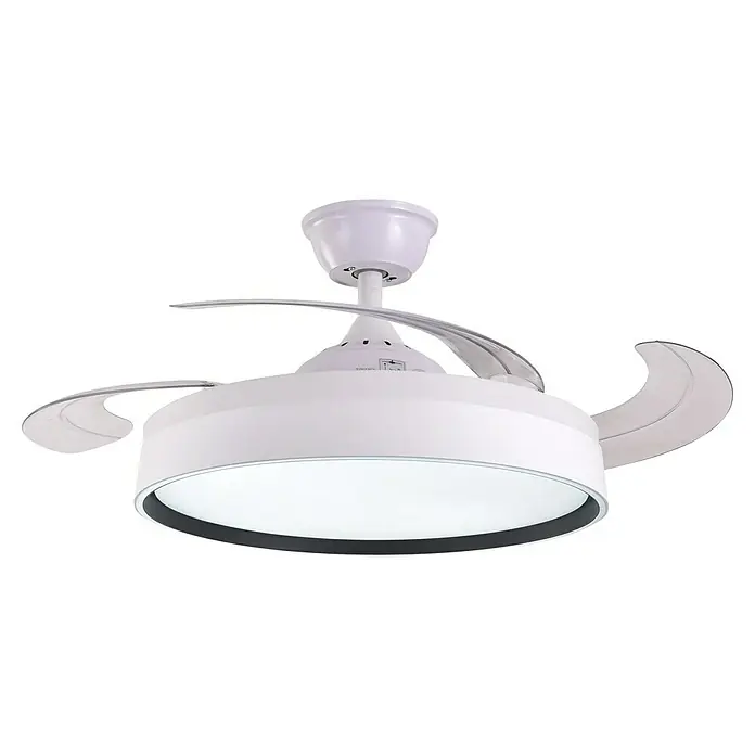 Led Hispania Ventilador de techo Ostro - Blanco, 106 cm, 35 W, Blanco cálido - Ventilador de techo blanco con iluminación LED y aspas retráctiles para una circulación óptima del aire en la habitación.