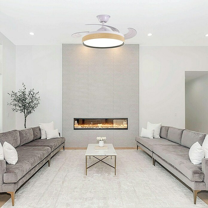 Led Hispania Ventilador de techo Polux (Blanco/Madera, 106 cm, 35 W, Blanco cálido) | BAUHAUS