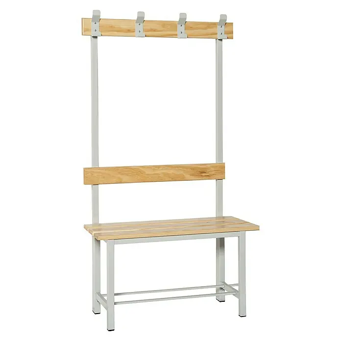 Simonrack Simonlocker Banco de vestuario Single Desmontado con perchero - L x An x Al: 35 x 100 x 160 cm - Banco de vestuario con estante y perchas en madera clara y estructura metálica gris. Práctico y robusto para vestuarios.