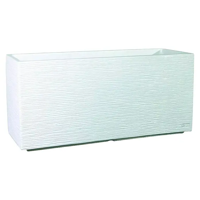 Macetero para plantas Alicante - Dimensiones externas (L x An x Al): 79 x 29 x 37 cm, Material compuesto, Blanco - Una jardinera blanca rectangular con un acabado texturizado, ideal para uso interior o exterior para exhibir plantas con estilo.