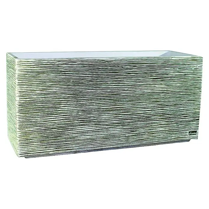 Macetero para plantas Alicante - Dimensiones externas (L x An x Al): 79 x 29 x 37 cm, Material compuesto, Ceniza - Jardinera rectangular con estructura de ranuras horizontales para uso interior y exterior.