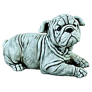 Figura decorativa Bulldog acostado (L x An x Al: 27 x 15 x 18 cm, Ceniza, Piedra artificial)