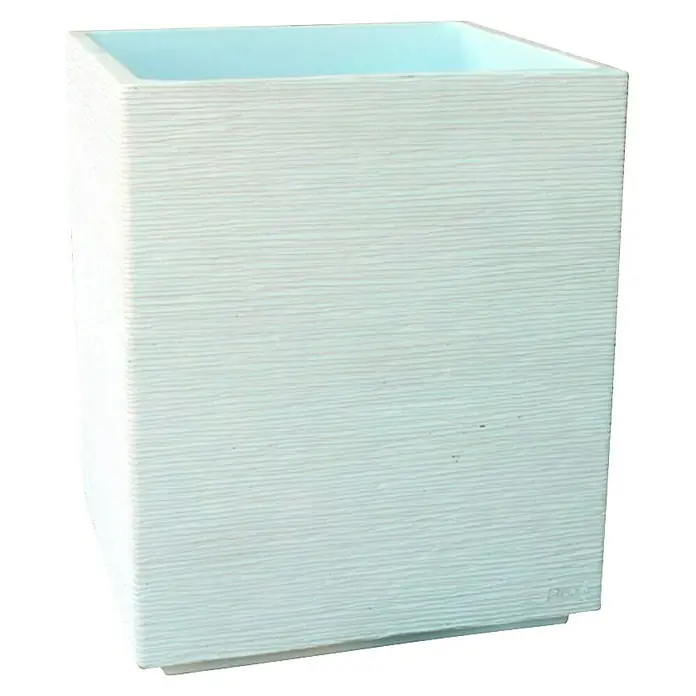 Macetero para plantas Teruel - Dimensiones externas (L x An x Al): 48 x 48 x 57 cm, Material compuesto, Blanco - Macetero cuadrado de color claro con diseño de textura horizontal. Perfecto para plantas de interior y decoración moderna.